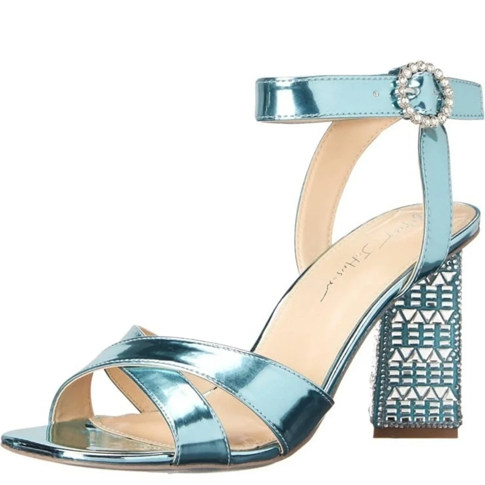Betsey Johnson Metallic SB Bell Teal Cross Front Embellish Sandals Size 9.5 - Picture 11 of 11